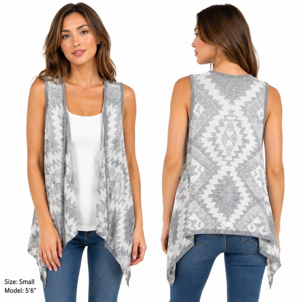 Vanity Aztec Waterfall Cardigan Vest Small Boho